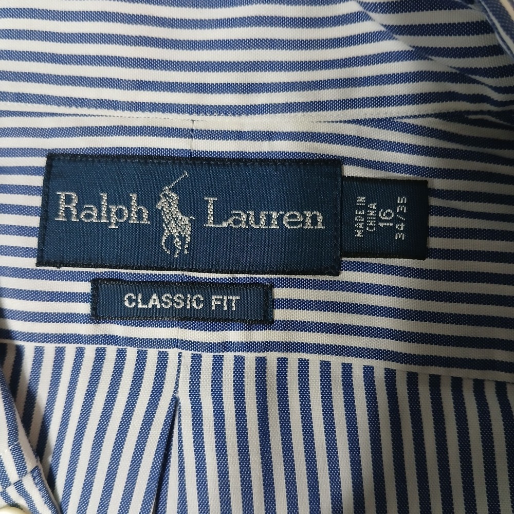 Ralph Lauren Men Shirt Button Down Sz 16 34/35 (L) Blue Strip Classic Fit - Picture 3 of 13